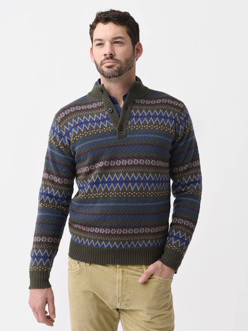 Peter Millar Crown Crafted Men's Ferrin Fair Isle Button Mock Sweater