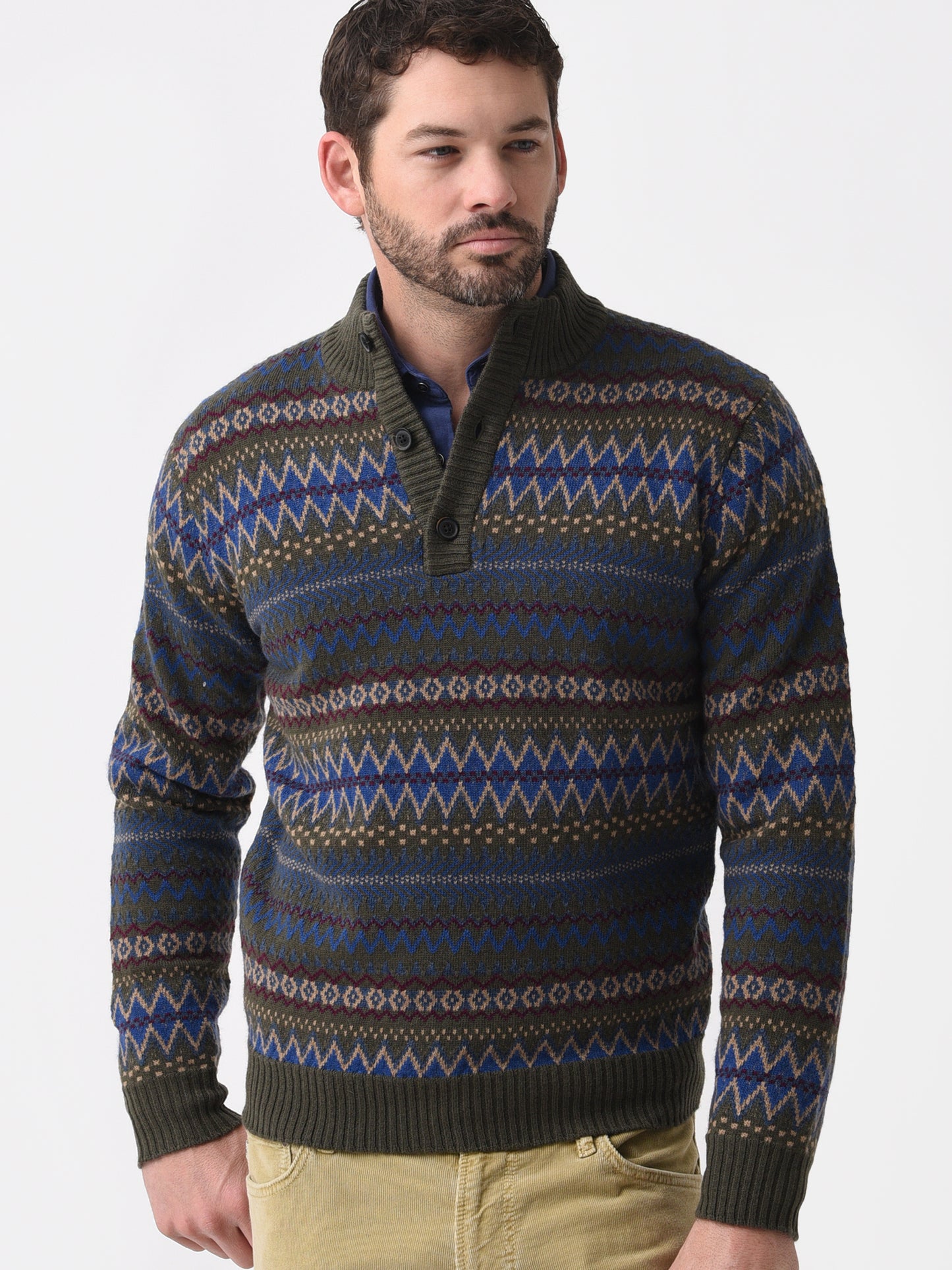 Peter Millar Crown Crafted Men's Ferrin Fair Isle Button Mock Sweater