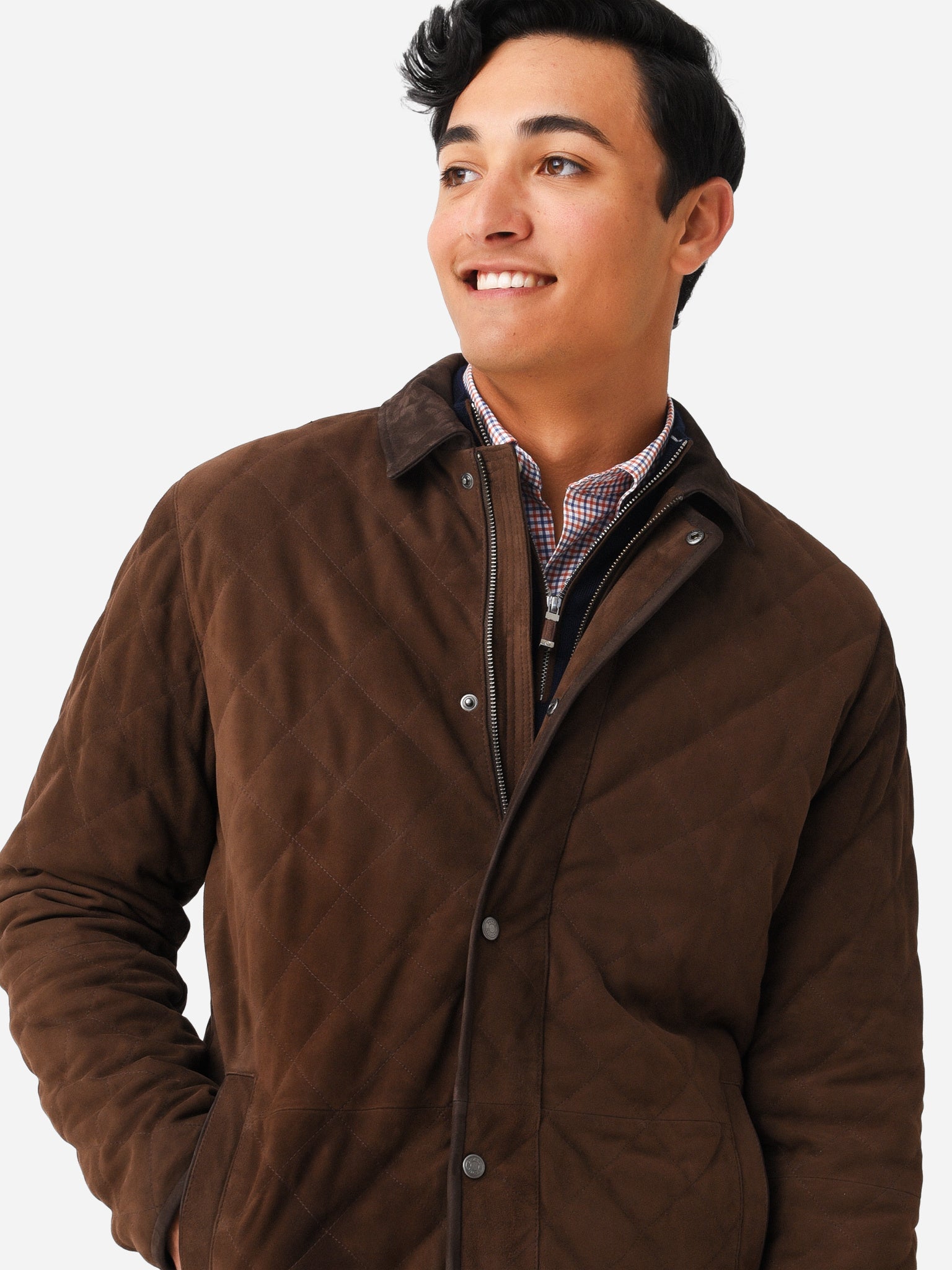 Peter Millar Crown Men's Suffolk Quilted Suede Travel Coat - Saint Bernard