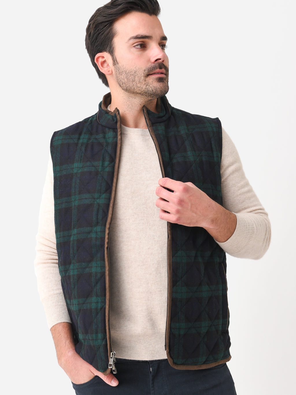 Peter Millar Crown Men's Essex Quilted Wool Travel Vest - Saint Bernard