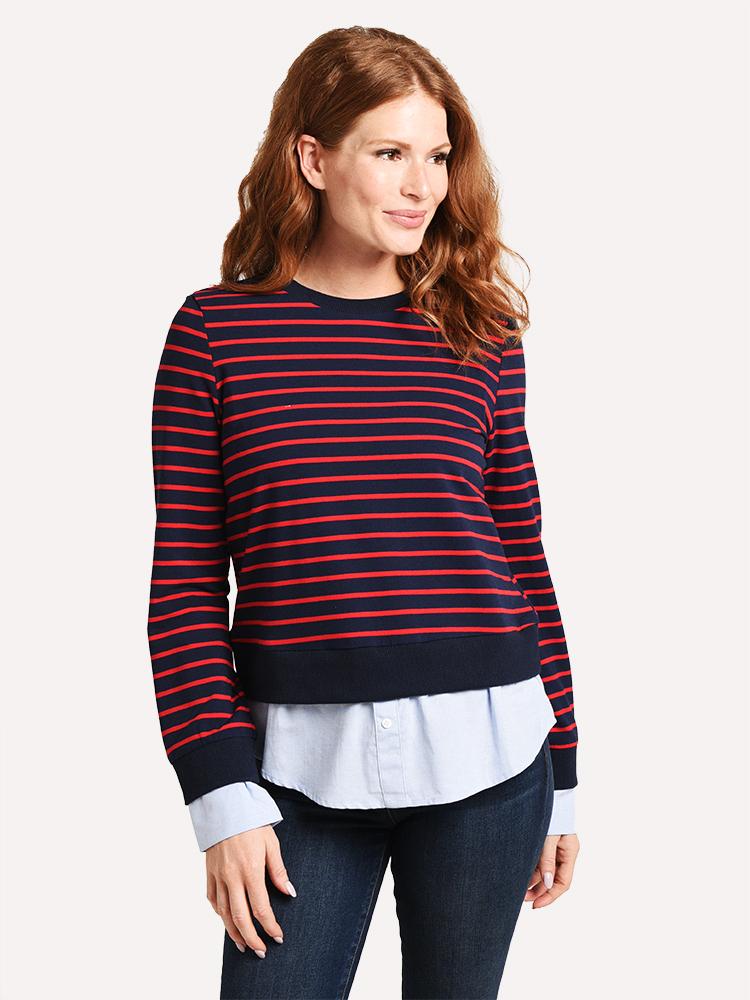 English Factory Women's Striped Mixed Media Top - Saint Bernard