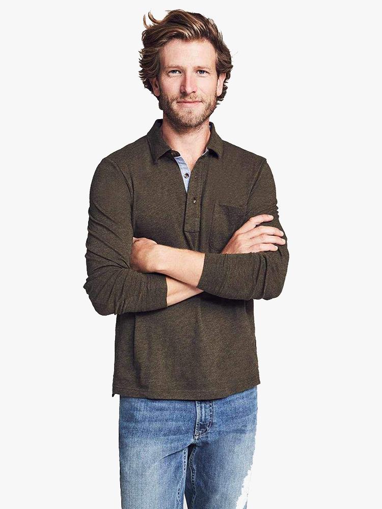 Faherty Brand Long Sleeve Luxe Heathered Polo - Saint Bernard