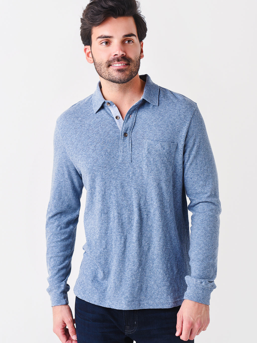 Faherty Brand Men's Long Sleeve Luxe Heather Polo - Saint Bernard