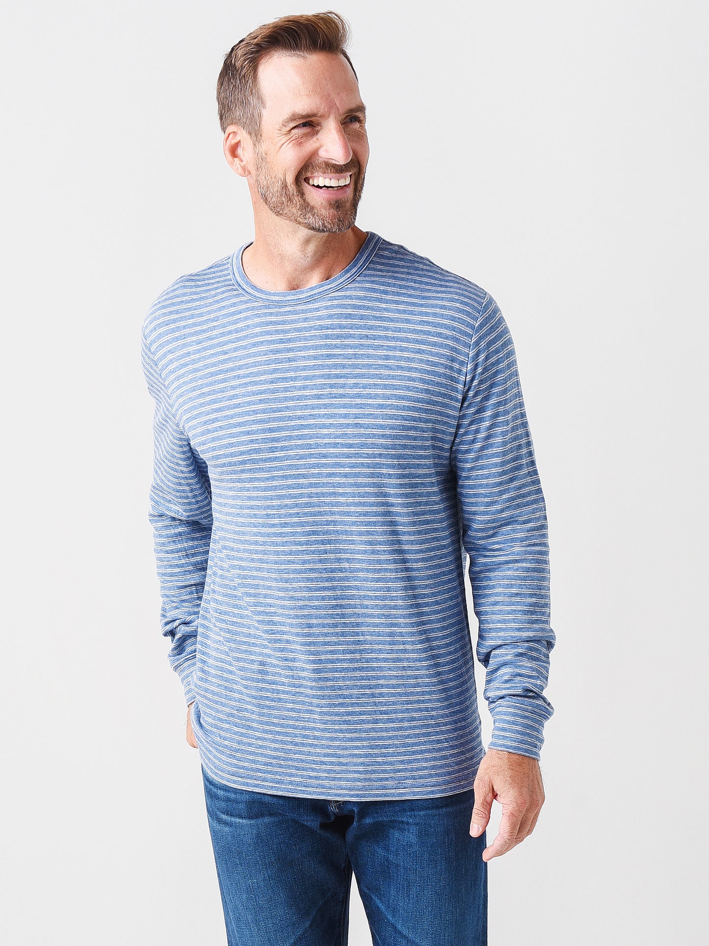 Faherty Brand Men's Cloud Long-Sleeve Stripe Tee - Saint Bernard