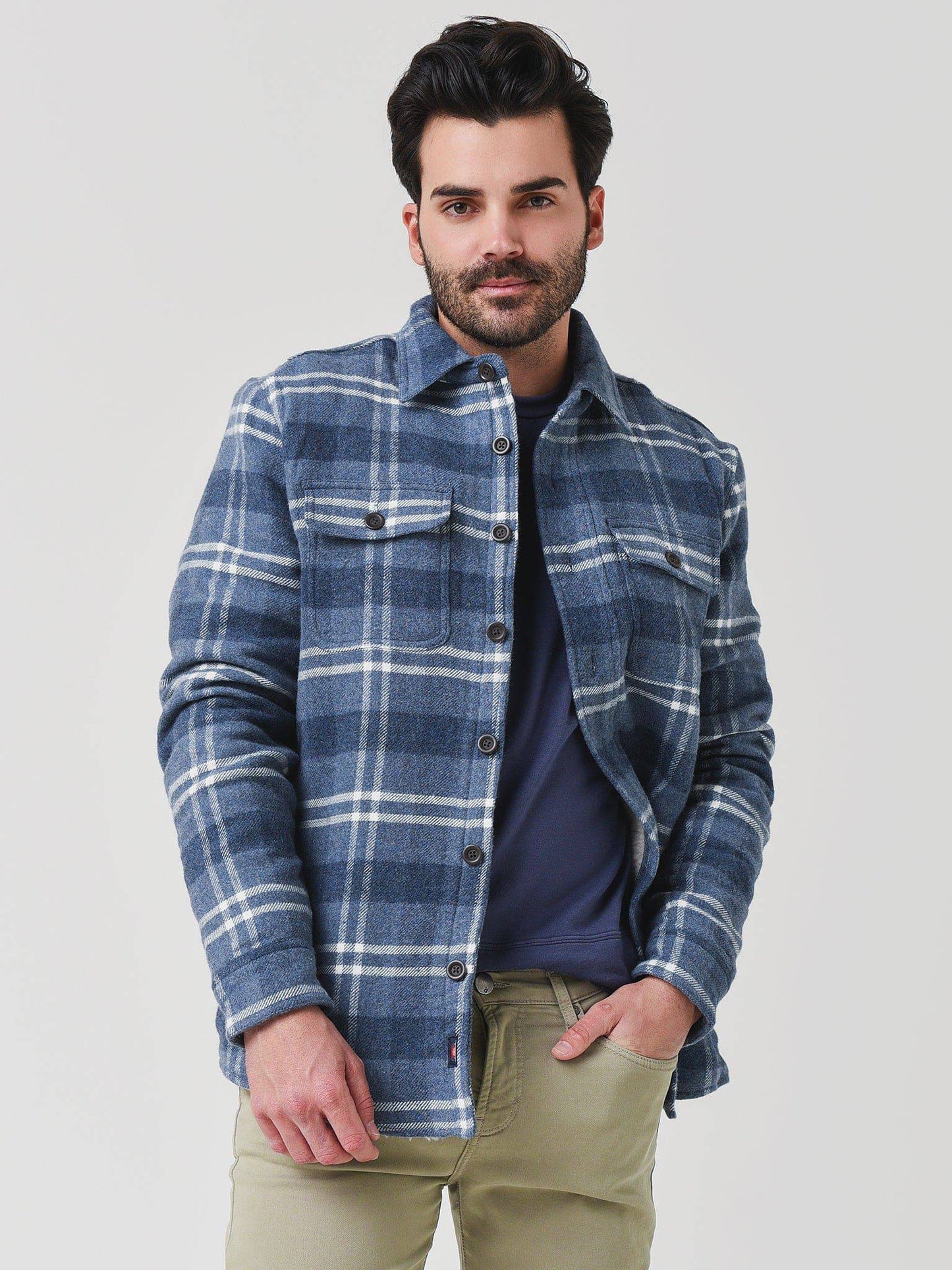 Faherty Brand Men's Sherpa Lined Plaid CPO - Saint Bernard