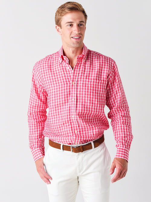 Saint Bernard Men's Linen Check Button-Down Shirt