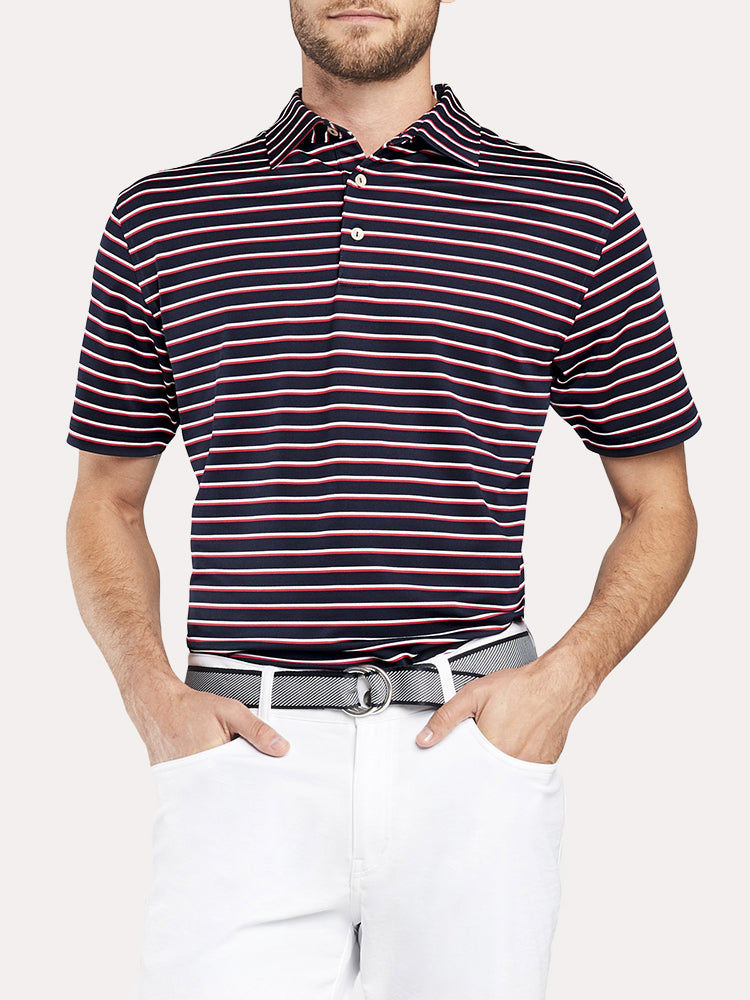 Peter Millar Coley Stripe Stretch Mesh Polo - Saint Bernard