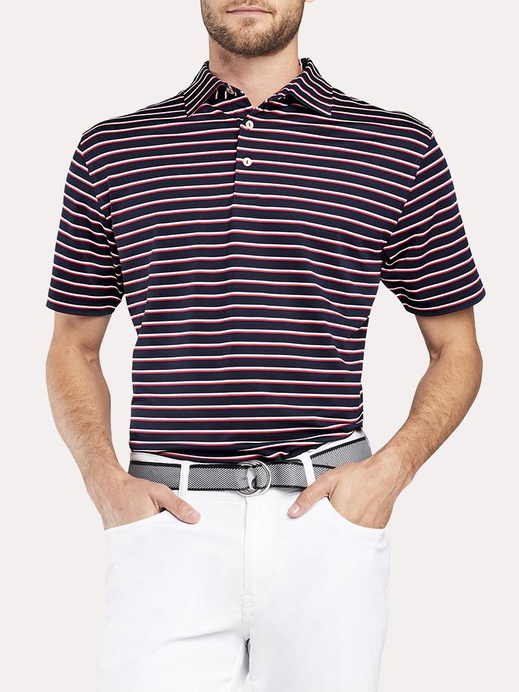 Peter Millar Coley Stripe Stretch Mesh Polo - Saint Bernard