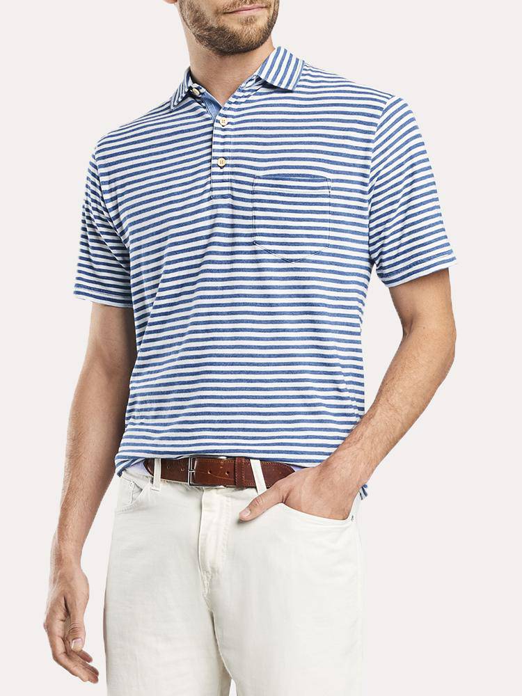 Peter Millar Men's Seaside Stripe Indigo Polo - Saint Bernard