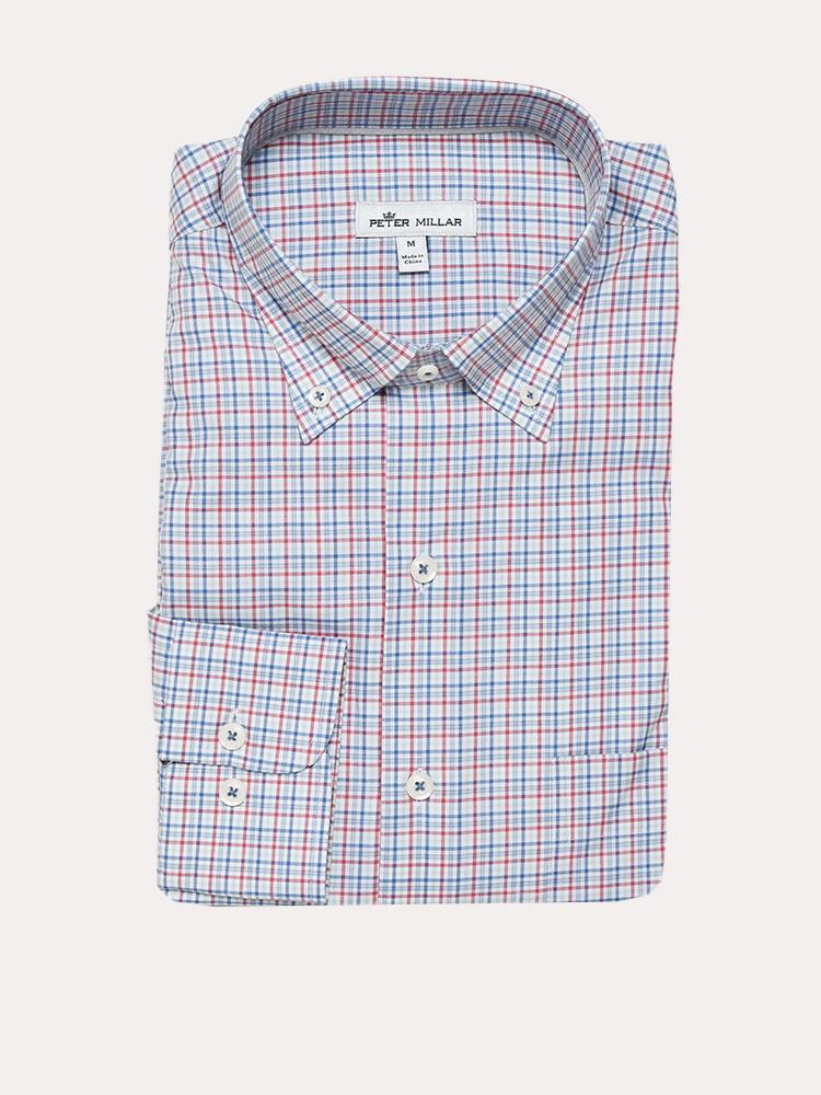 Peter Millar Men's Crown Finish Watch Hill Mini-Check Sport Shirt - Saint Bernard