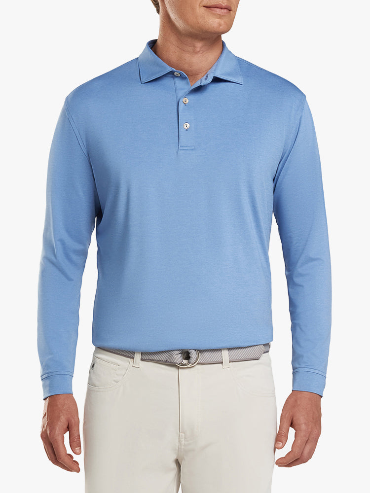 Peter Millar Crown Sport Men's Solid Stretch Jersey Long Sleeve Polo - Saint Bernard