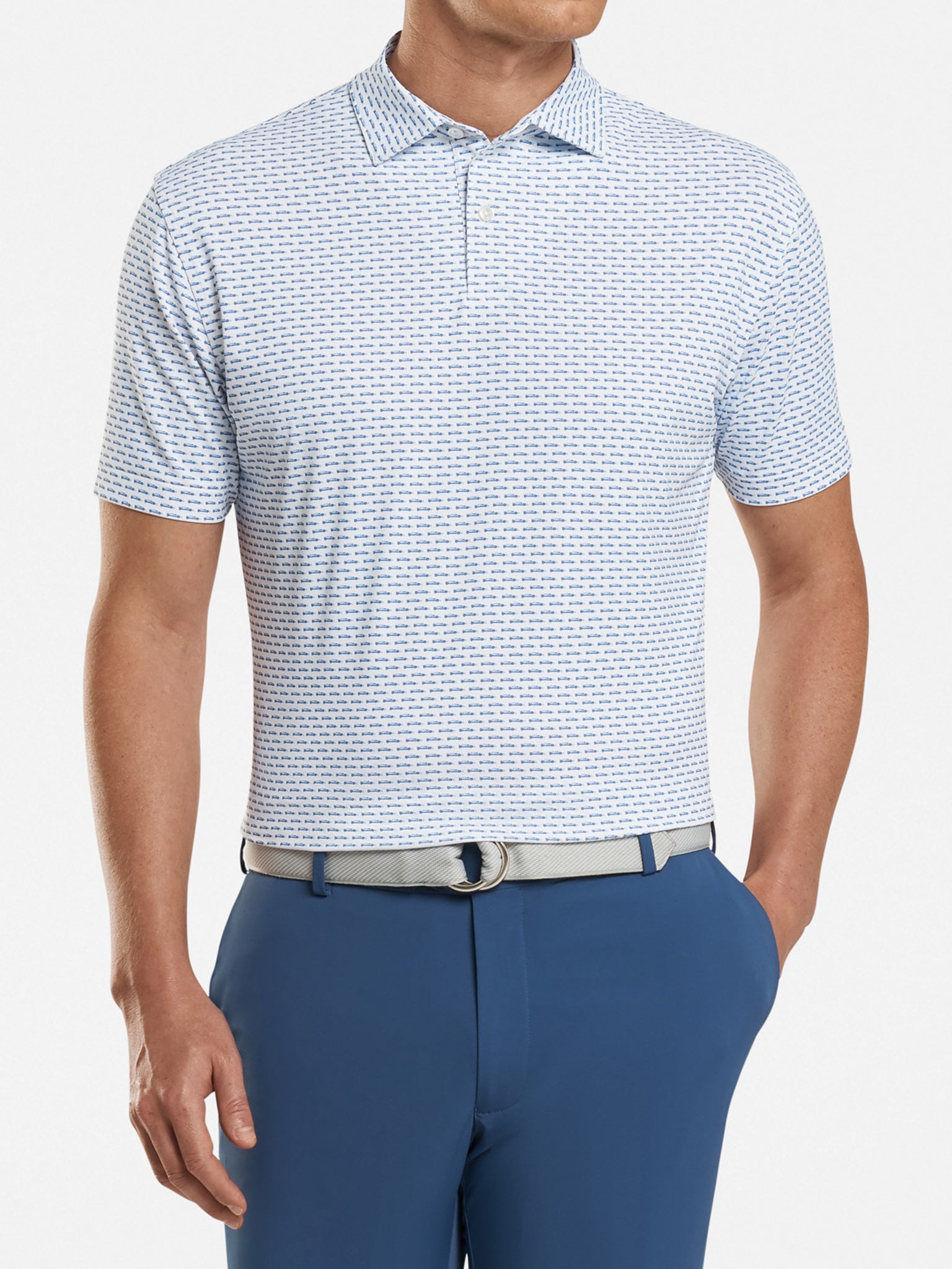Peter Millar Men's Crown Crafted Blues Printed Open Wheel Performance Polo - Saint Bernard