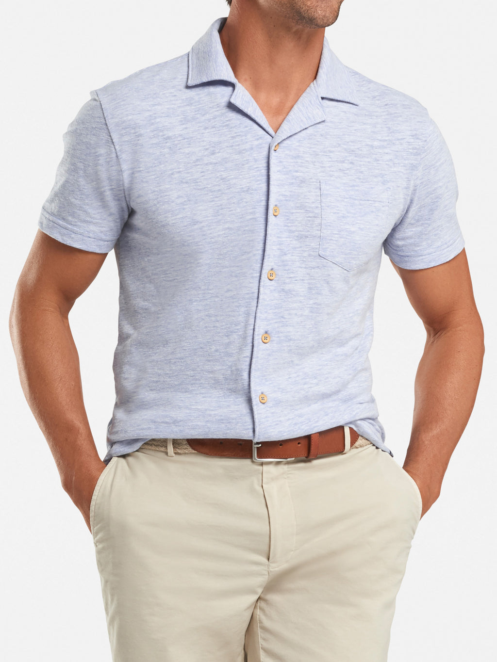 Peter Millar Men's Seaside Cypress Slub Cotton-Blend Camp Collar Shirt - Saint Bernard