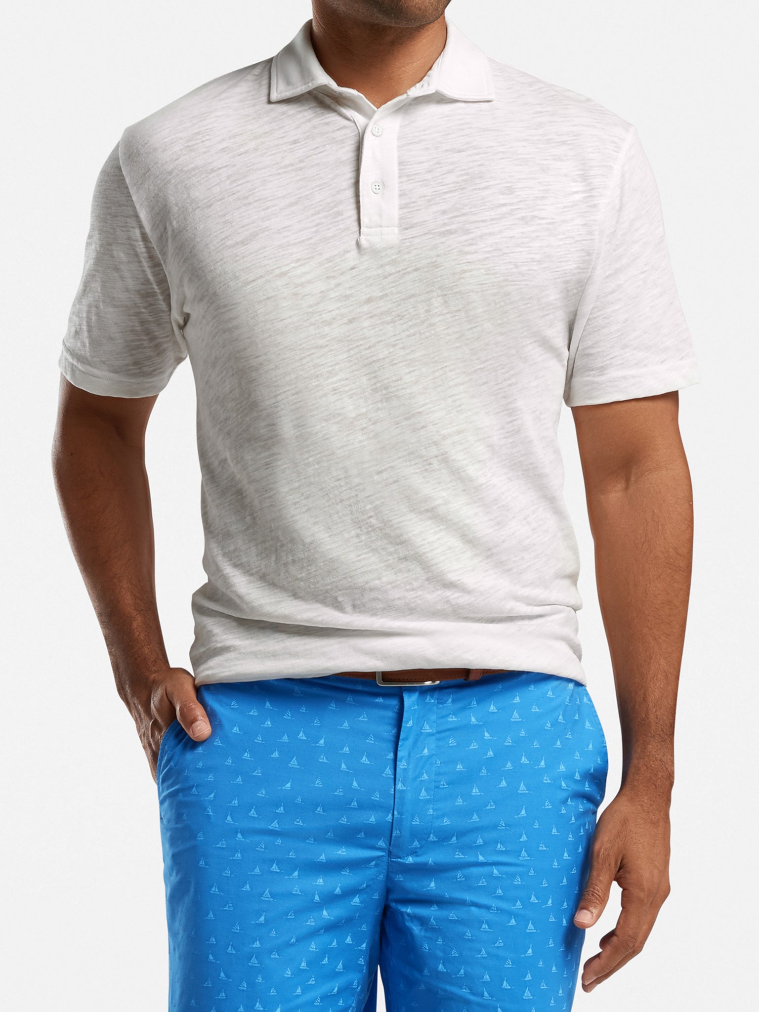 Peter Millar Seaside Men's Hobe Slub Cotton-Blend Polo - Saint Bernard