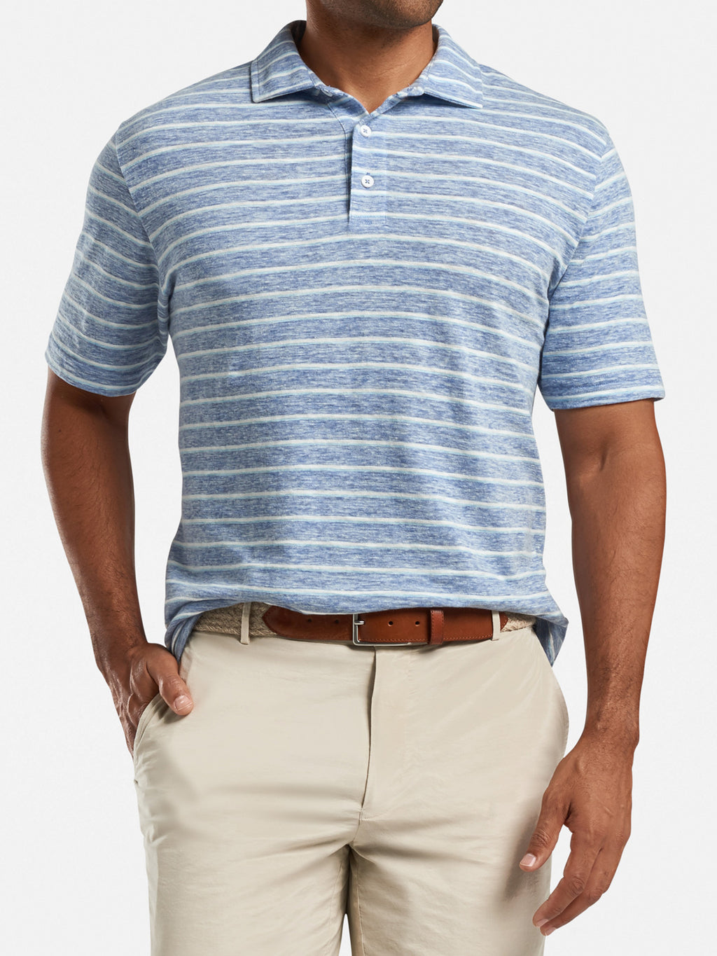 Peter Millar Seaside Men's Albemarle Stripe Slub Polo - Saint Bernard