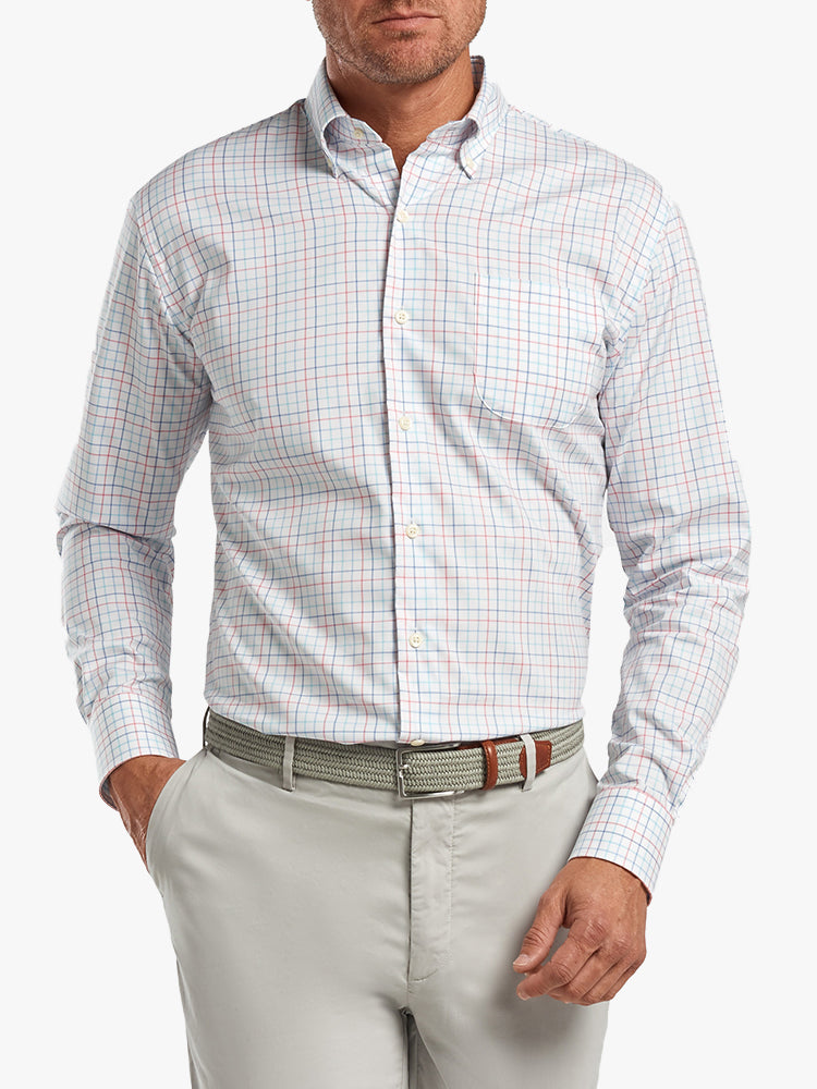 Peter Millar Crown Ease Men’s Everett Tattersall Sport Shirt - Saint Bernard
