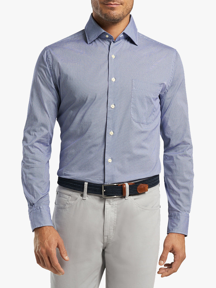 Peter Millar Crown Men's Chevron Brick Cotton-Blend Sport Shirt - Saint Bernard