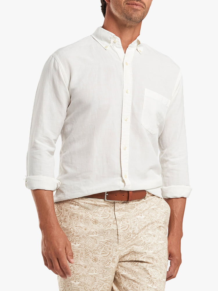 Peter Millar Seaside Men's Washed Solid Linen-Blend Sport Shirt - Saint Bernard
