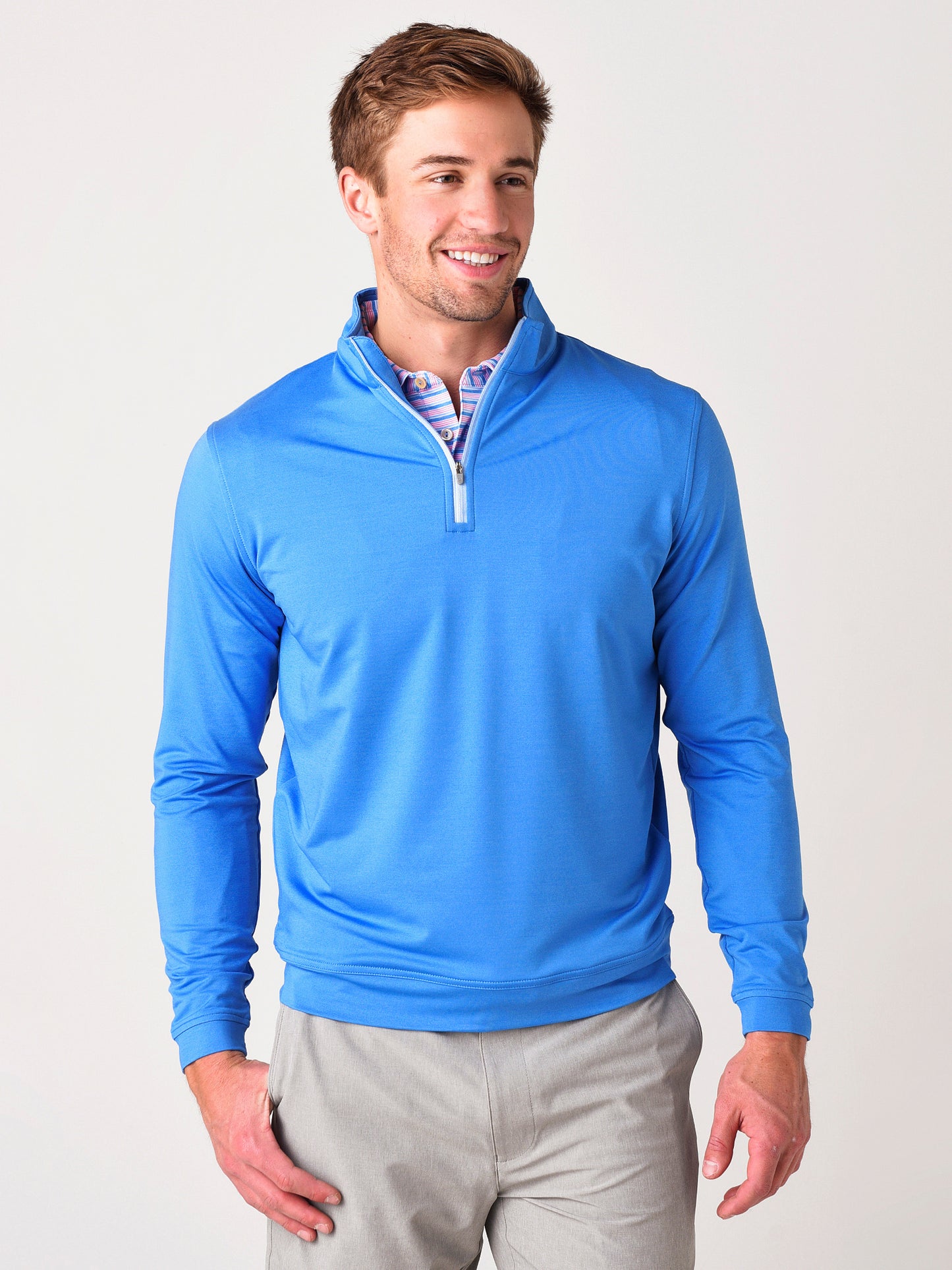 Peter Millar Crown Sport Men's Perth Performance Melange Quarter-Zip - Saint Bernard