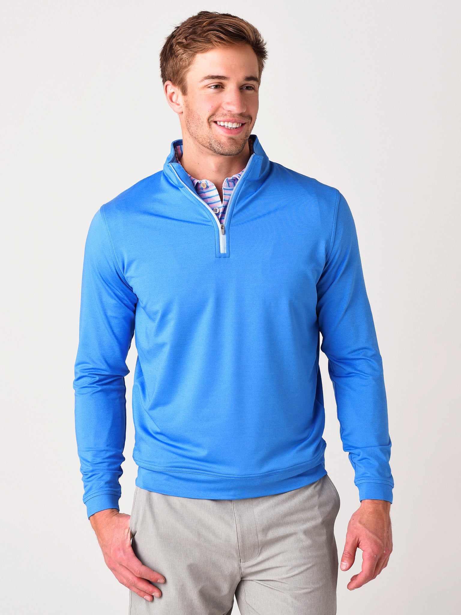 Peter Millar Crown Sport Men's Perth Performance Melange Quarter-Zip - Saint Bernard