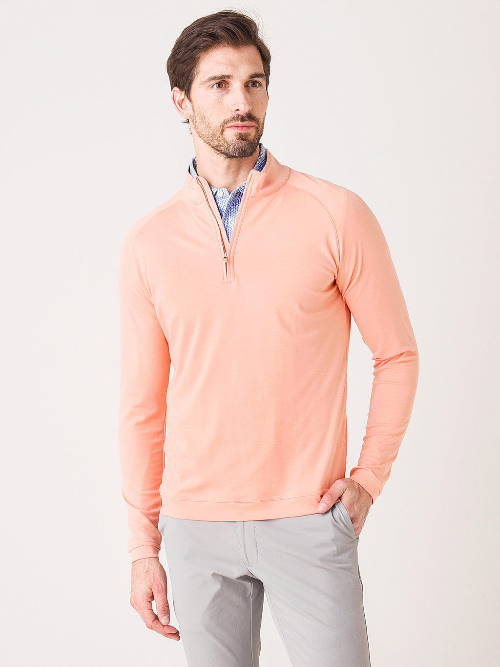 Peter Millar Crown Crafted Men's Bullseye Precision Wool Quarter-Zip - Saint Bernard