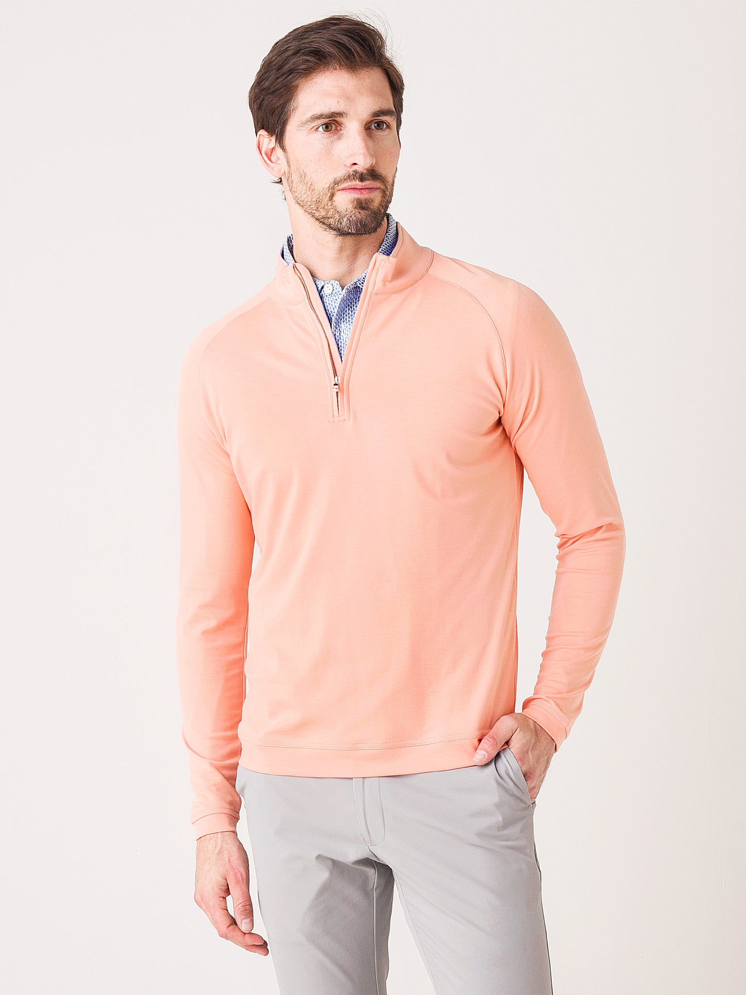 Peter Millar Crown Crafted Men's Bullseye Precision Wool Quarter-Zip - Saint Bernard