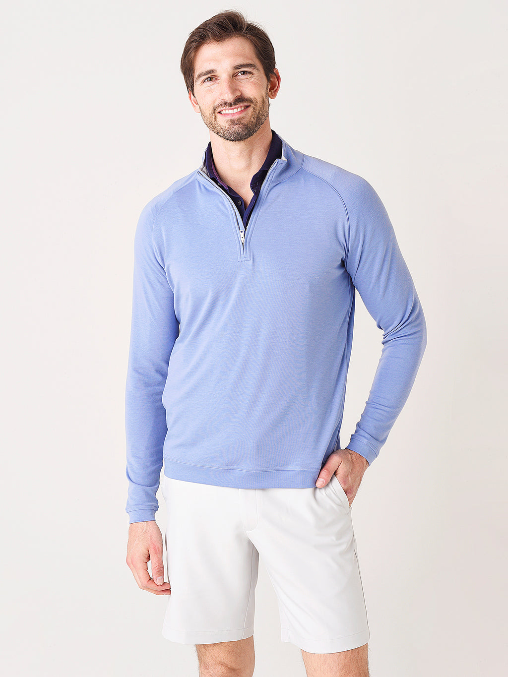 Peter Millar Crown Crafted Men's Bullseye Precision Wool Quarter-Zip - Saint Bernard