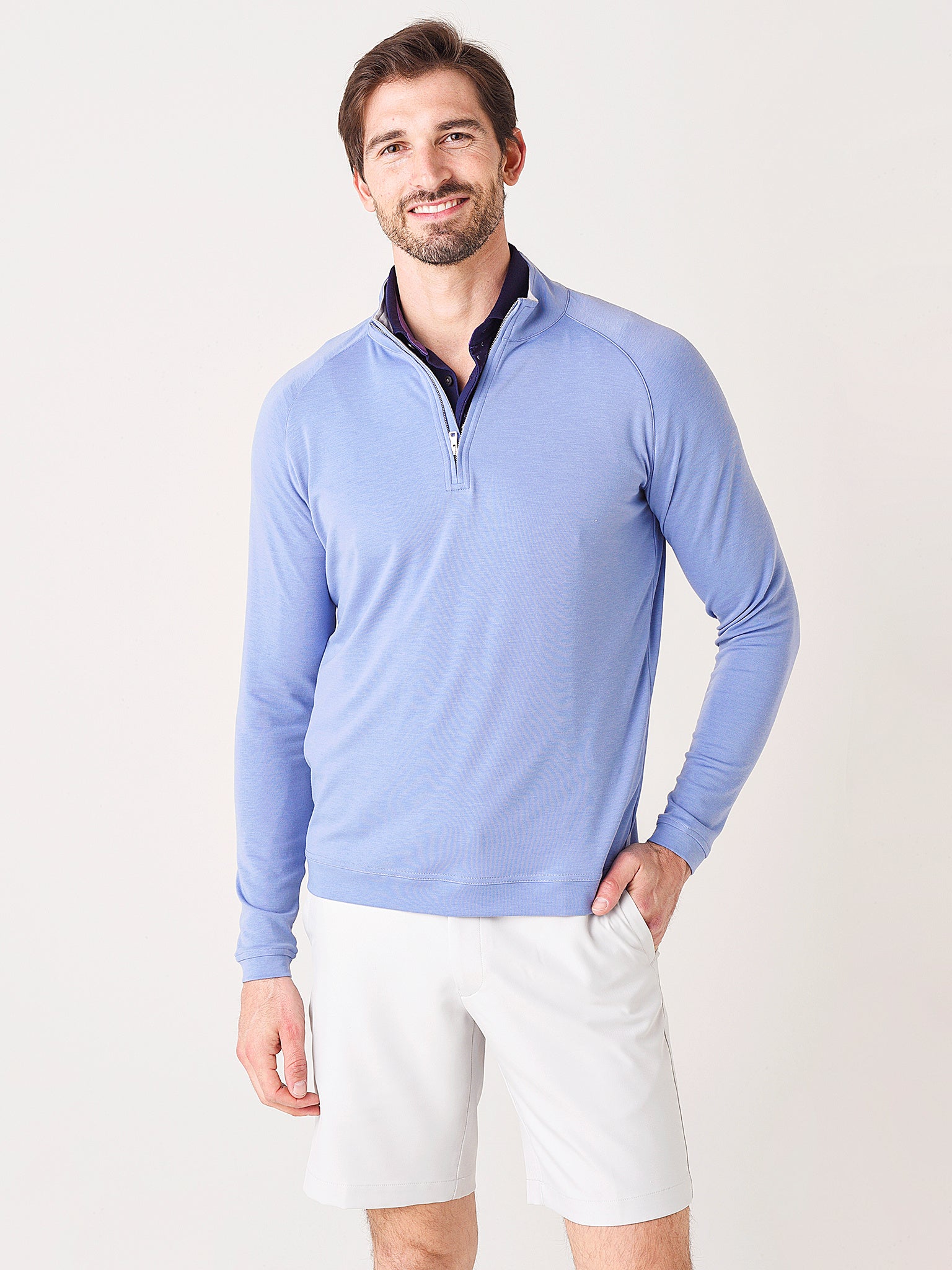 Peter Millar Crown Crafted Men's Bullseye Precision Wool Quarter-Zip - Saint Bernard