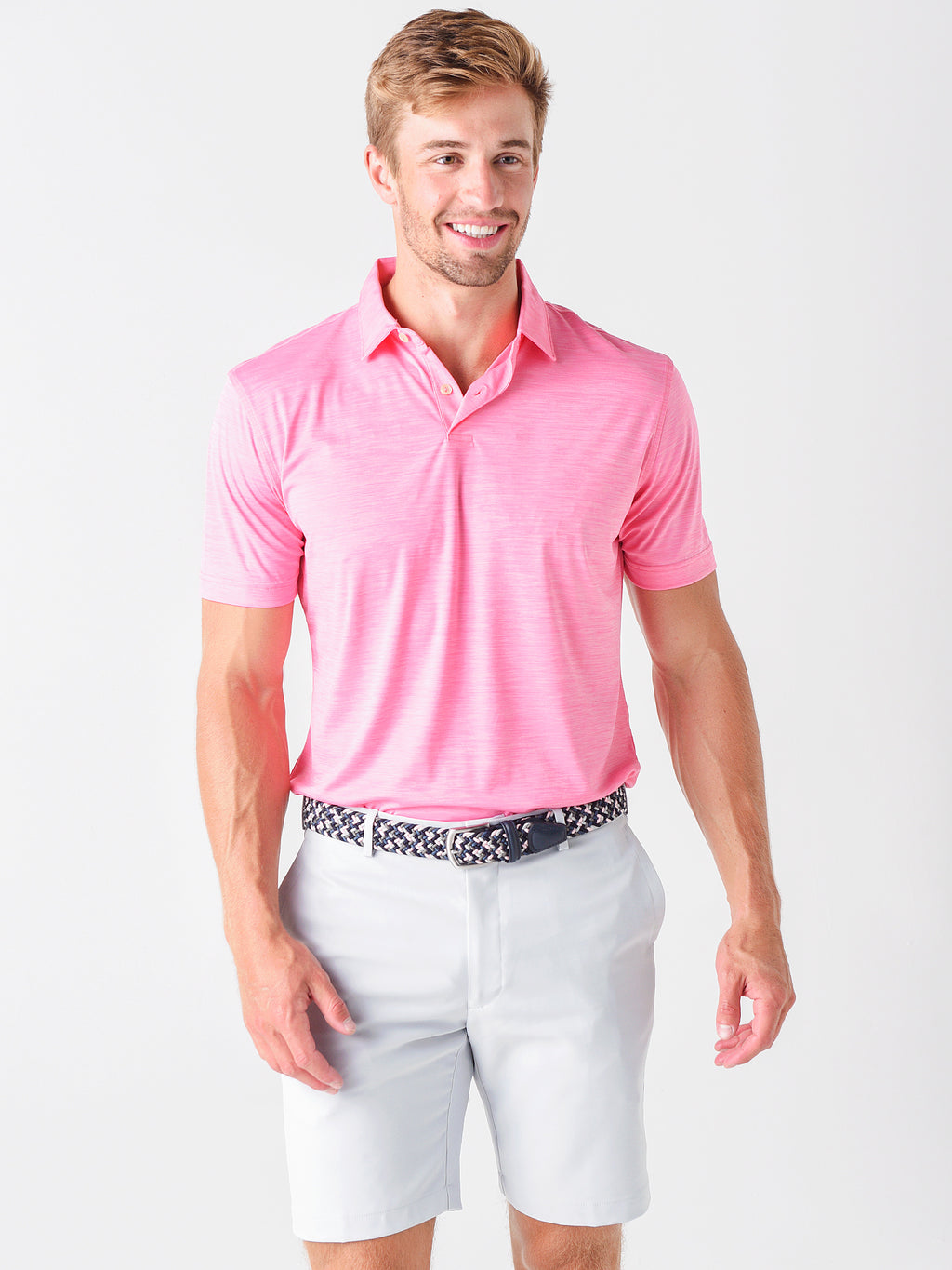Peter Millar Crown Sport Men's Featherweight Mélange Performance Polo - Saint Bernard