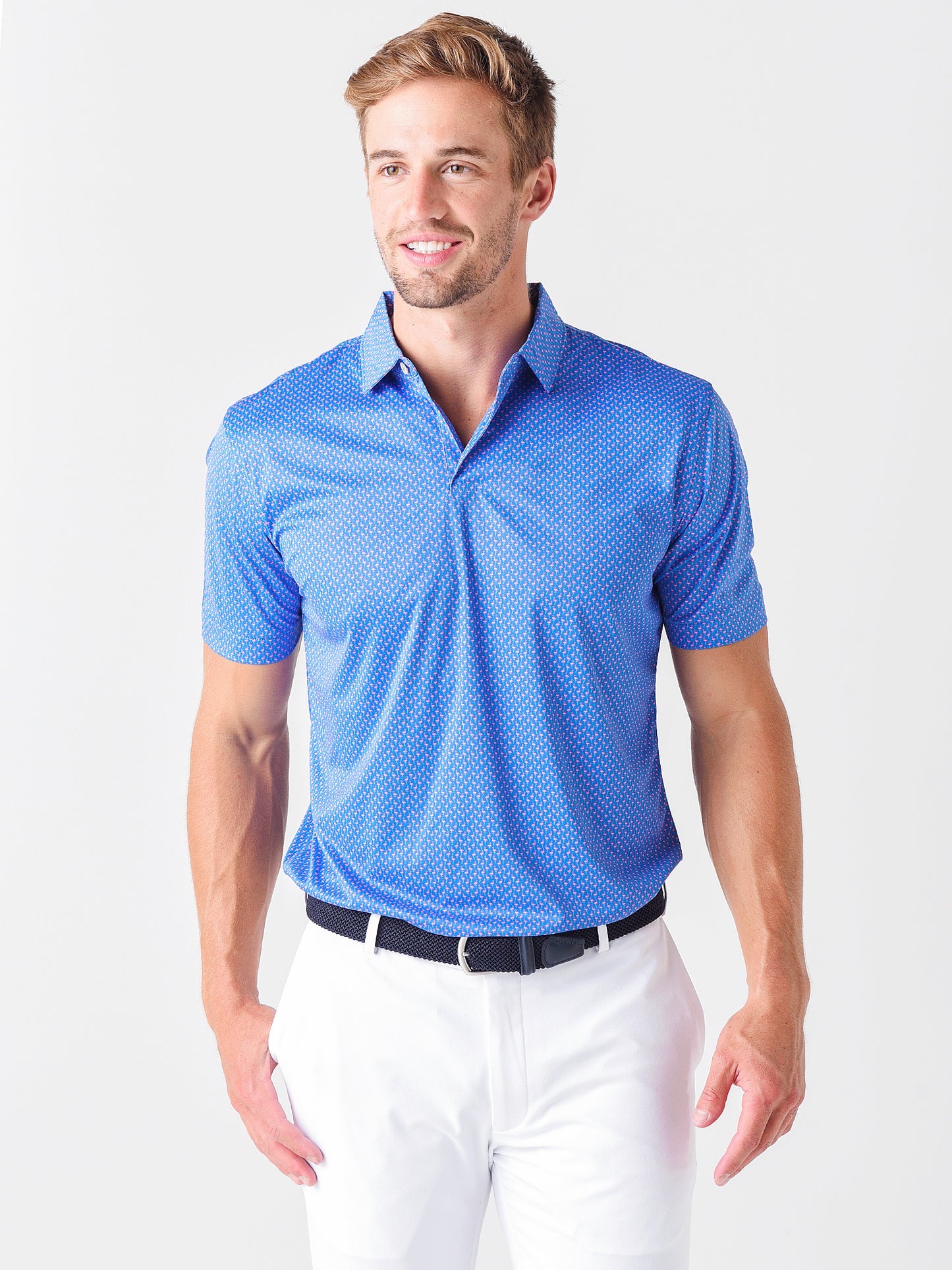 Peter Millar Crown Sport Men's Featherweight Printed Flamingo Polo Shirt - Saint Bernard