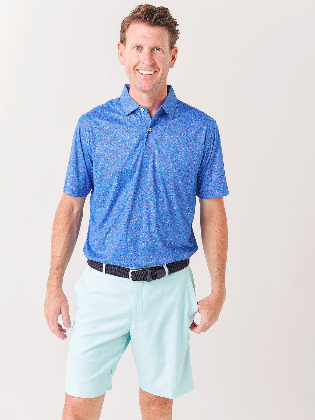 Peter Millar Crown Sport Men's Featherweight Printed Citrus Performance Polo - Saint Bernard