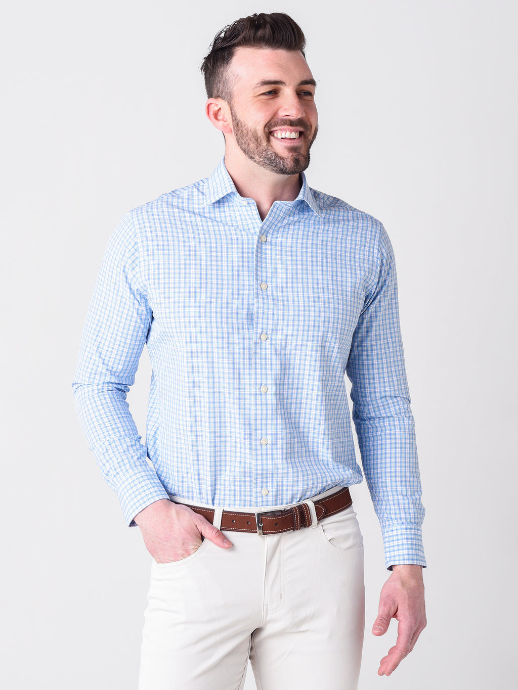 Peter Millar Crown Crafted Men's Evans Performance Poplin Sport Shirt - Saint Bernard