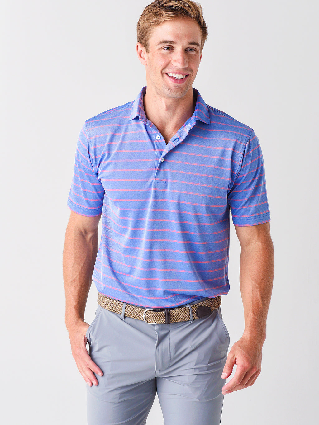 Saint Bernard Men's Bowen Stripe Oxford Performance Polo - Saint Bernard