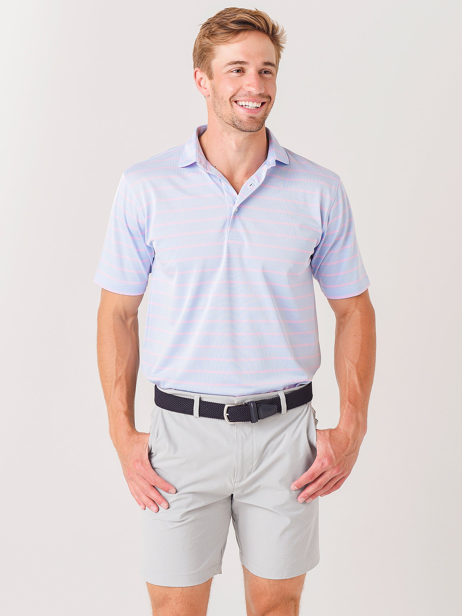 Saint Bernard Men's Bowen Stripe Oxford Performance Polo - Saint Bernard