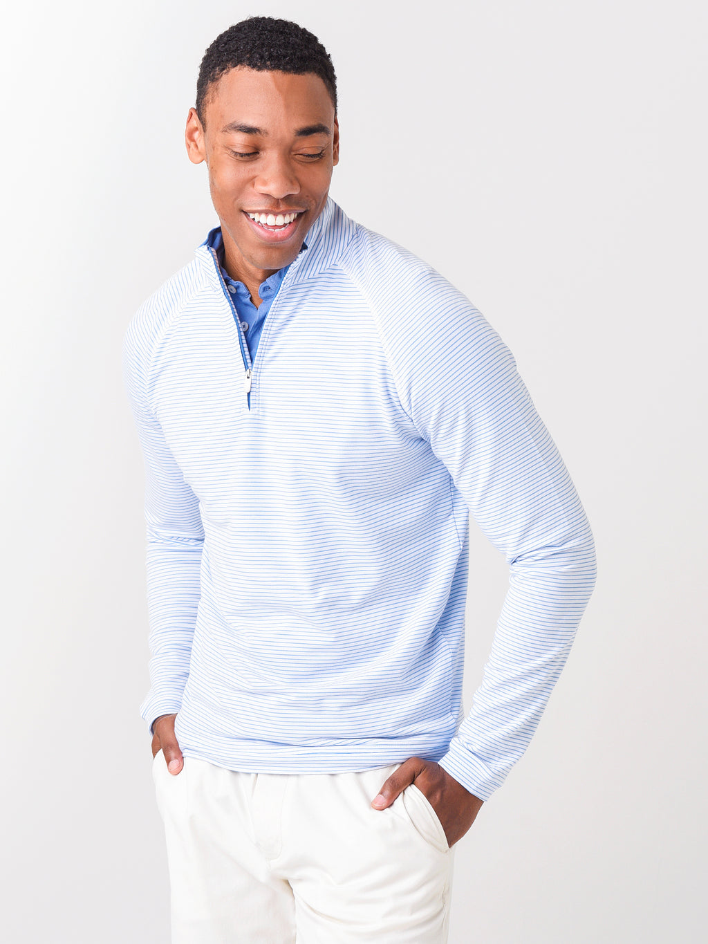 Peter Millar Crown Men's drirelease® Natural Touch Stripe Quarter-Zip - Saint Bernard