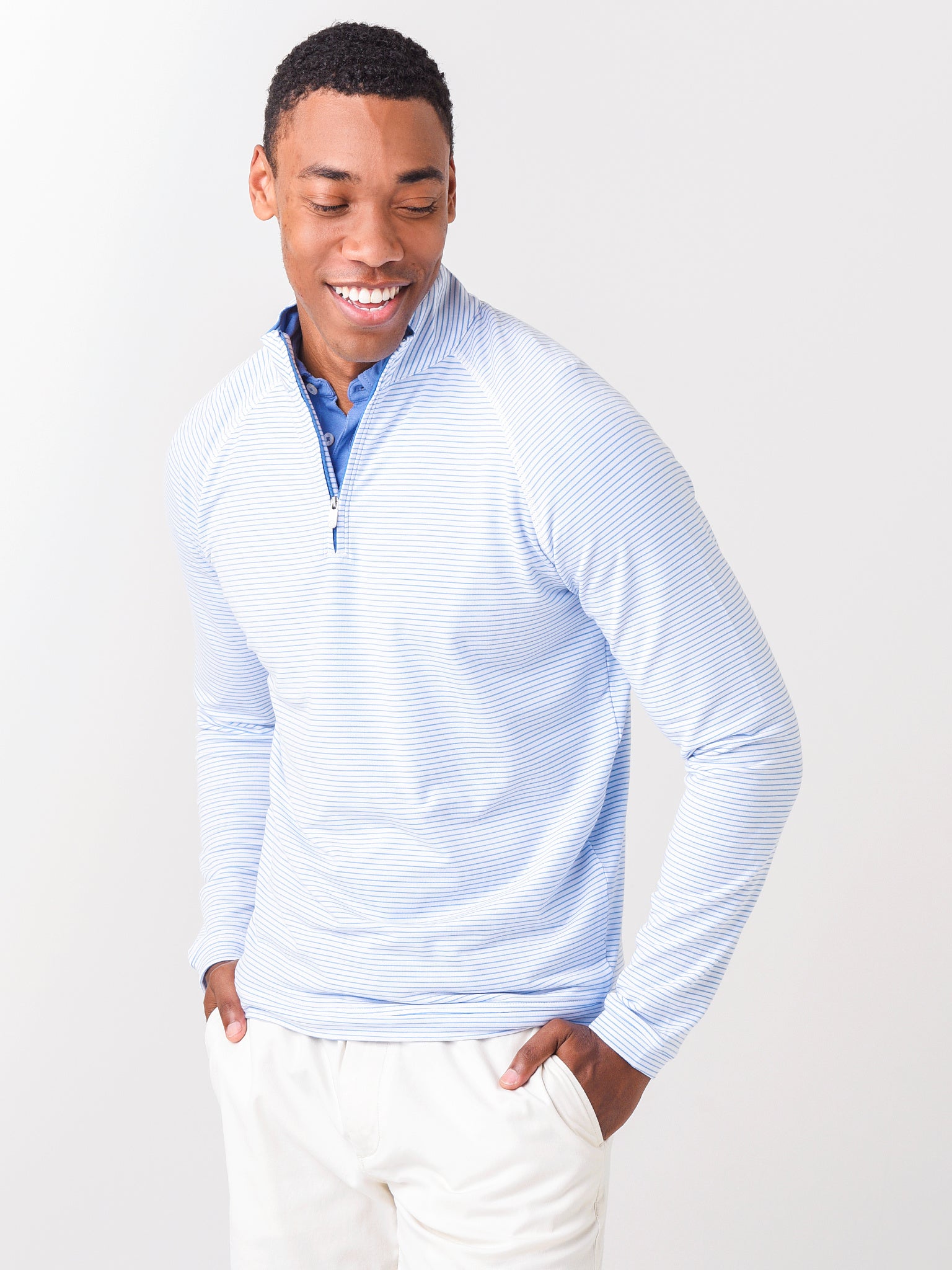 Peter Millar Crown Men's drirelease® Natural Touch Stripe Quarter-Zip - Saint Bernard