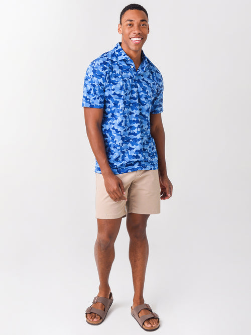 Peter Millar Seaside Men's Ocean Camo Aqua Cotton Polo