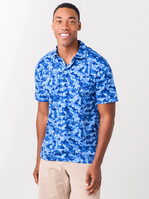 Peter Millar Seaside Men's Ocean Camo Aqua Cotton Polo