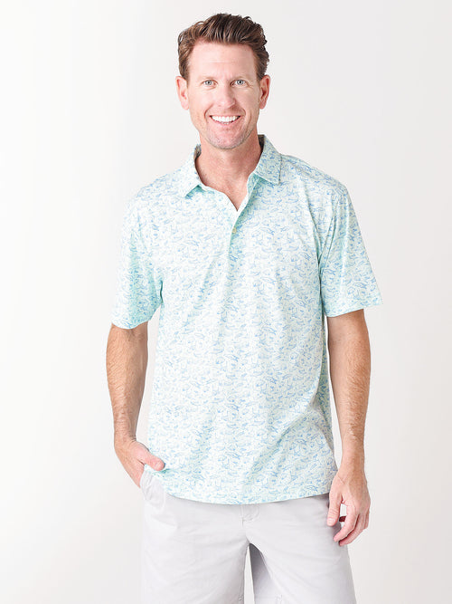 Peter Millar Seaside Men's Fish In The Sea Aqua Cotton Polo