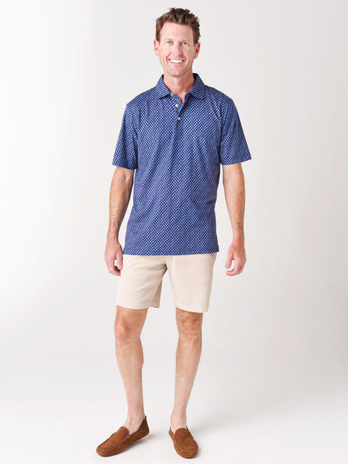 Peter Millar Seaside Men's Blue Fronds Aqua Cotton Polo