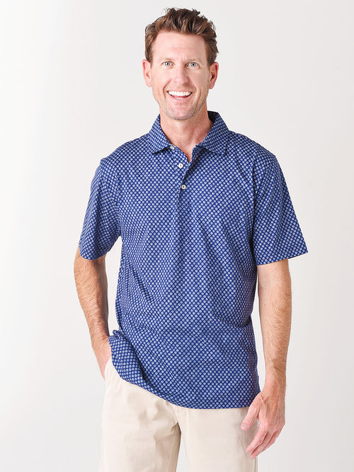 Peter Millar Seaside Men's Blue Fronds Aqua Cotton Polo