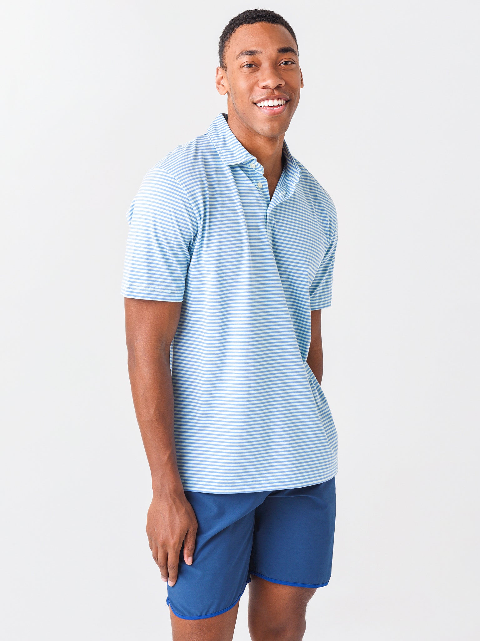 Peter Millar Seaside Men's Beachbreak Aqua Cotton Polo - Saint Bernard