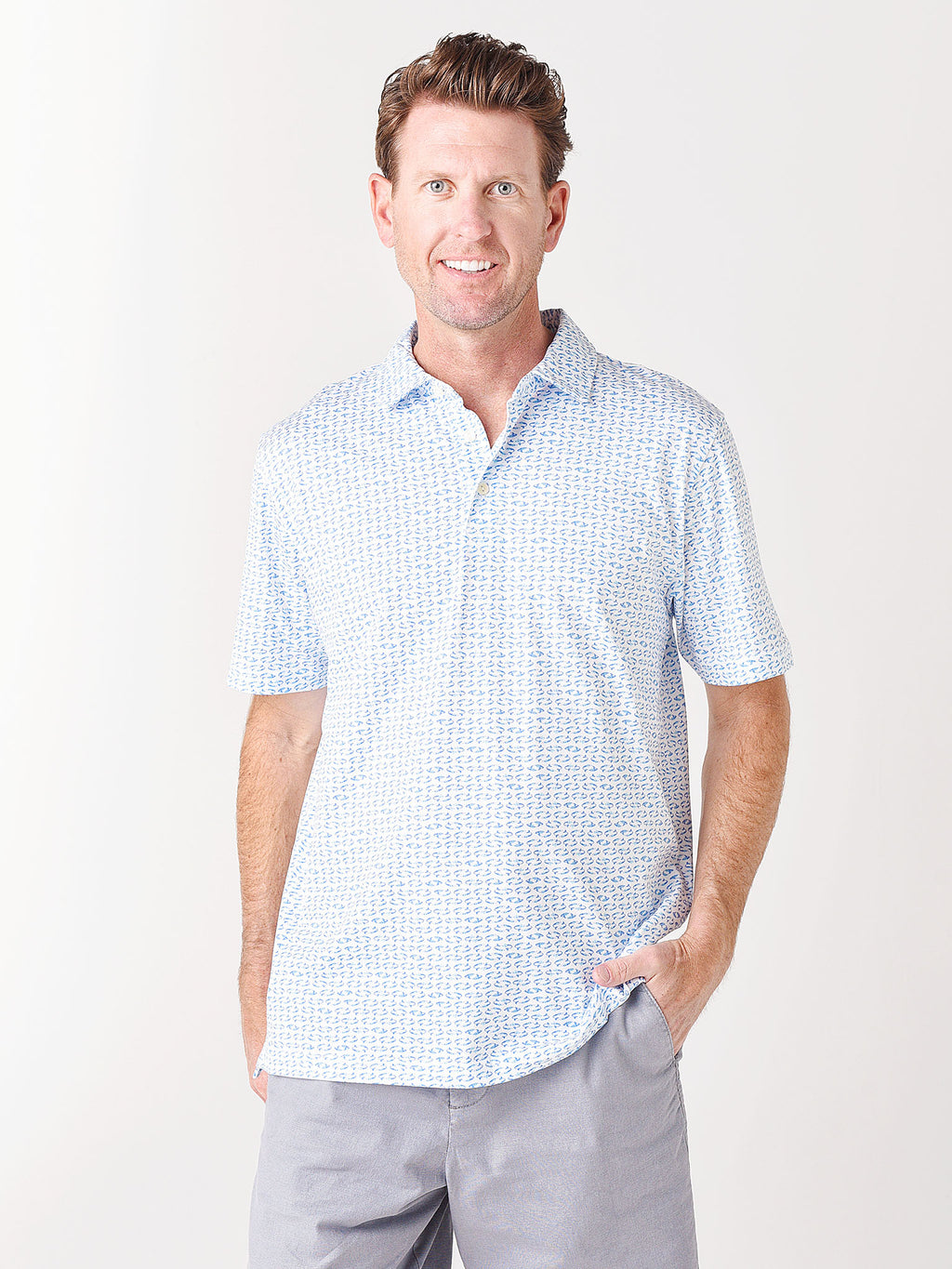 Peter Millar Seaside Men's Swirling Mermaid Aqua Cotton Polo - Saint Bernard