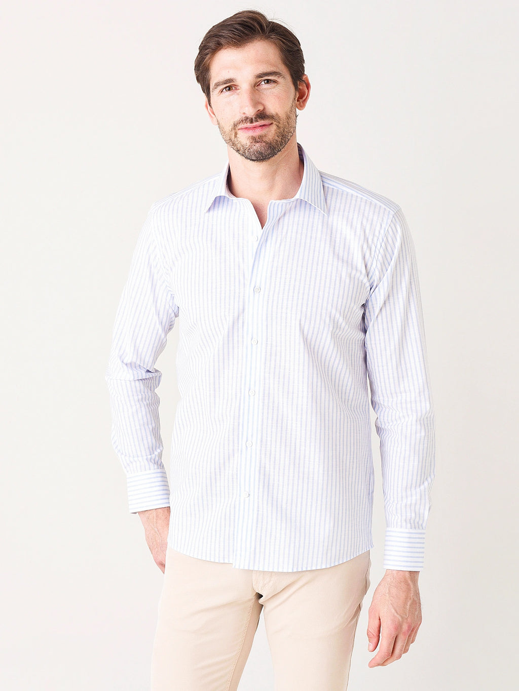 Peter Millar Collection Men's Summer Chambray Chateau Stripe Sport Shirt. - Saint Bernard