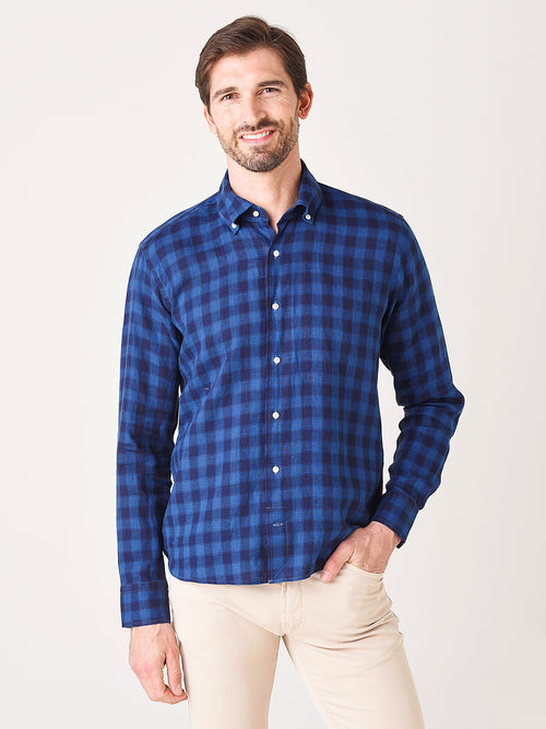Peter Millar Collection Men's Riva Indigo Linen Short-Sleeve Sport Shirt