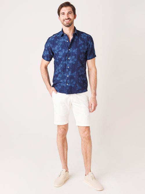Peter Millar Collection Men's Indigo Floral Jacquard Short-Sleeve Sport Shirt