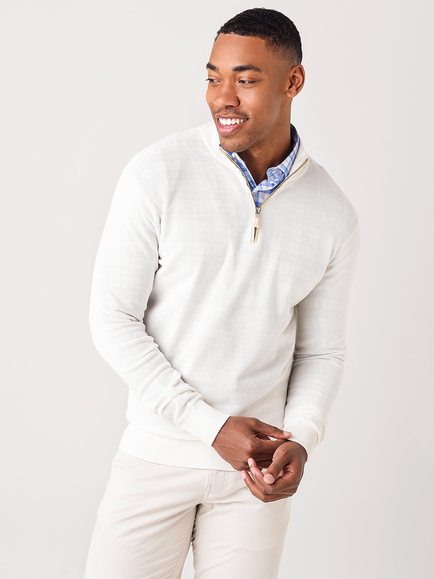 Peter Millar Crown Soft Men's Honeycomb Quarter-Zip Sweater - Saint Bernard