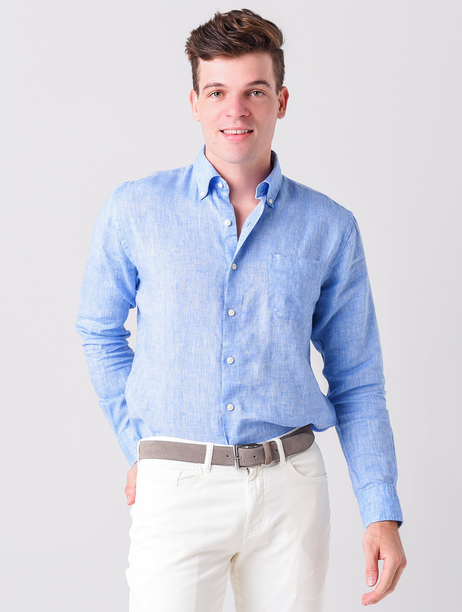 Peter Millar Crown Men's Sardinia Linen-Blend Sport Shirt - Saint Bernard