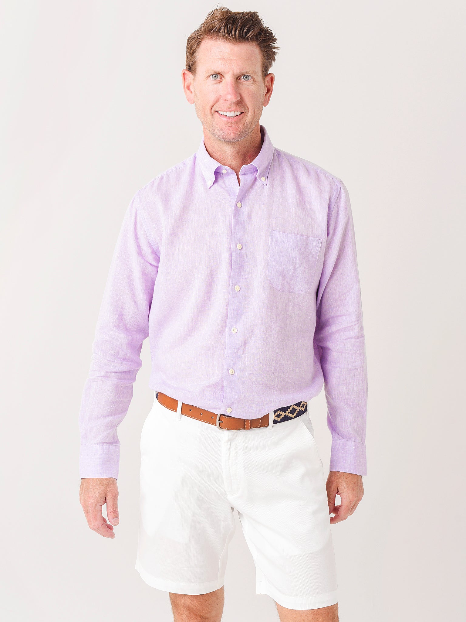 Peter Millar Crown Men's Sardinia Linen-Blend Sport Shirt - Saint Bernard