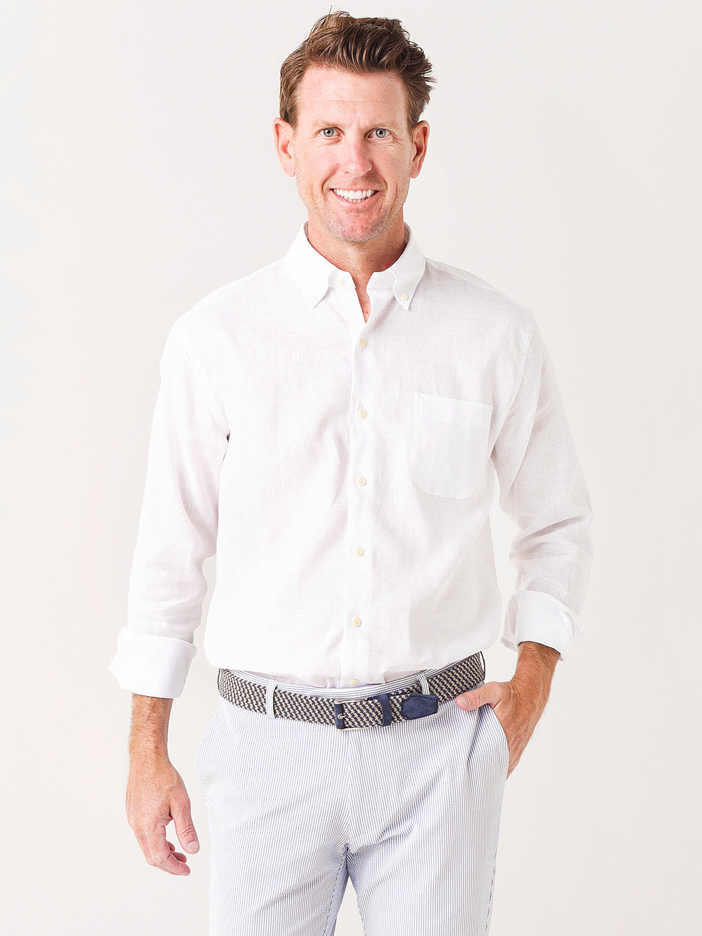 Peter Millar Crown Men's Sardinia Linen-Blend Sport Shirt - Saint Bernard